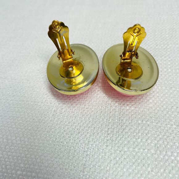 Vintage 80s Earrings Pink Gold Chunky 80s VTG Original Clip On Earrings Vintage - Picture 5 of 9